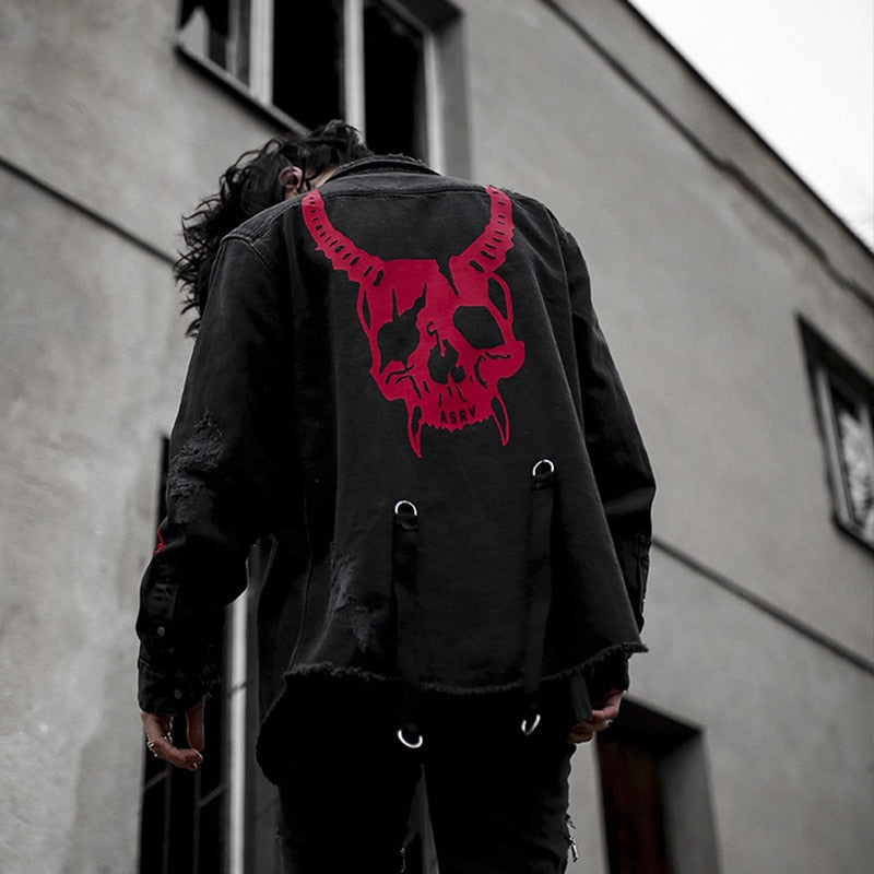 Harajuku Gothic Demon Hunter Skull denim jacket