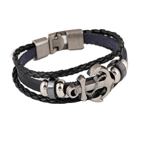 Men's Anchor Design Alloy Leather Bracelet - Dravens apparel